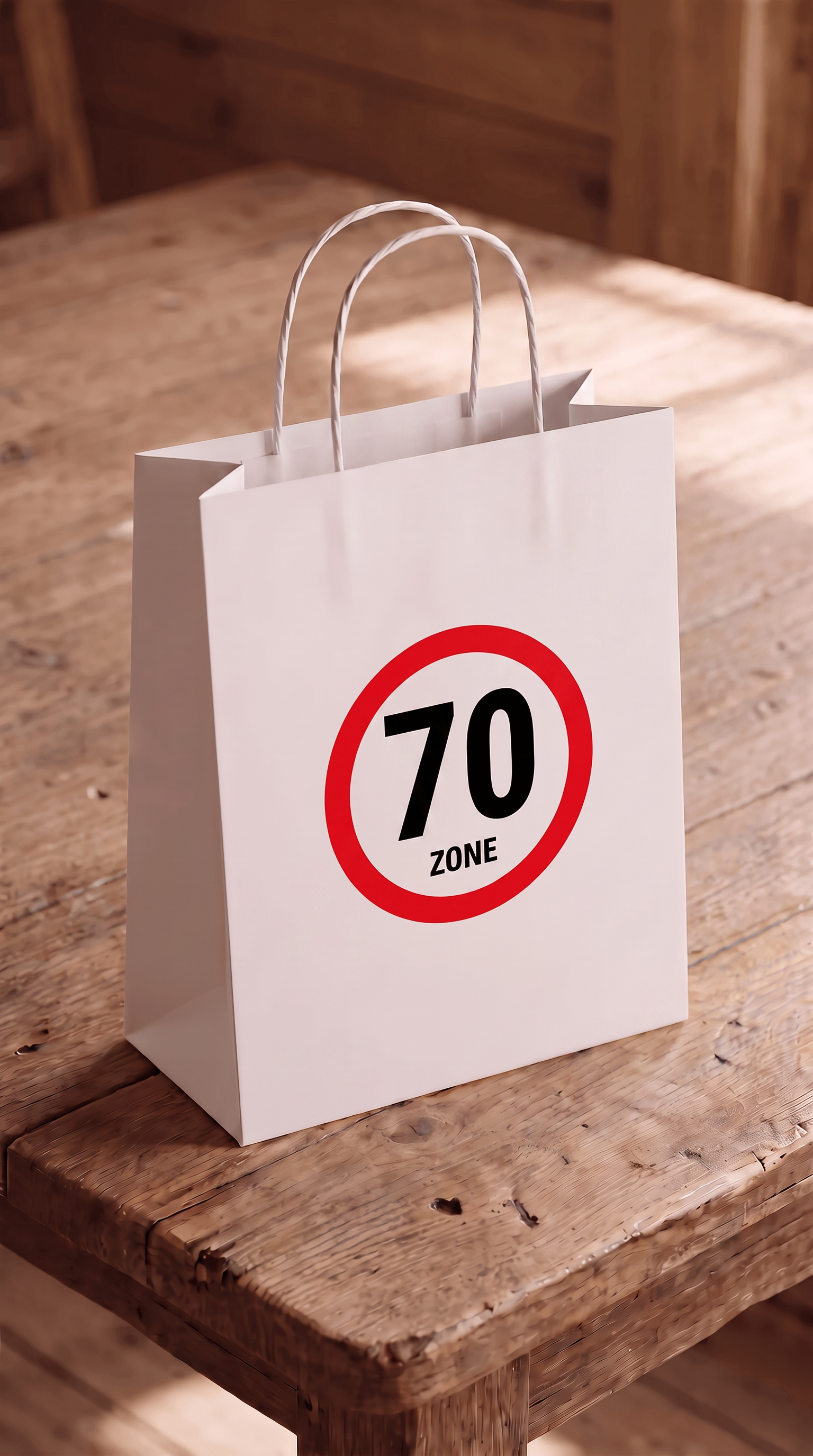Geschenktüte „Zone 70“ – Lustige Geschenkverpackung zum 70. Geburtstag